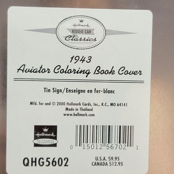 Kiddie Car Classics Tin Sign "1943 Aviator Coloring Book Cover" SEALED - Picture 3 of 5